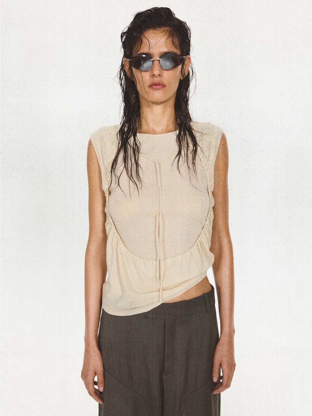 NWT (size M) ECKHAUS LATTA x MANGO RUCHED SPLIT OVERLAY TOP